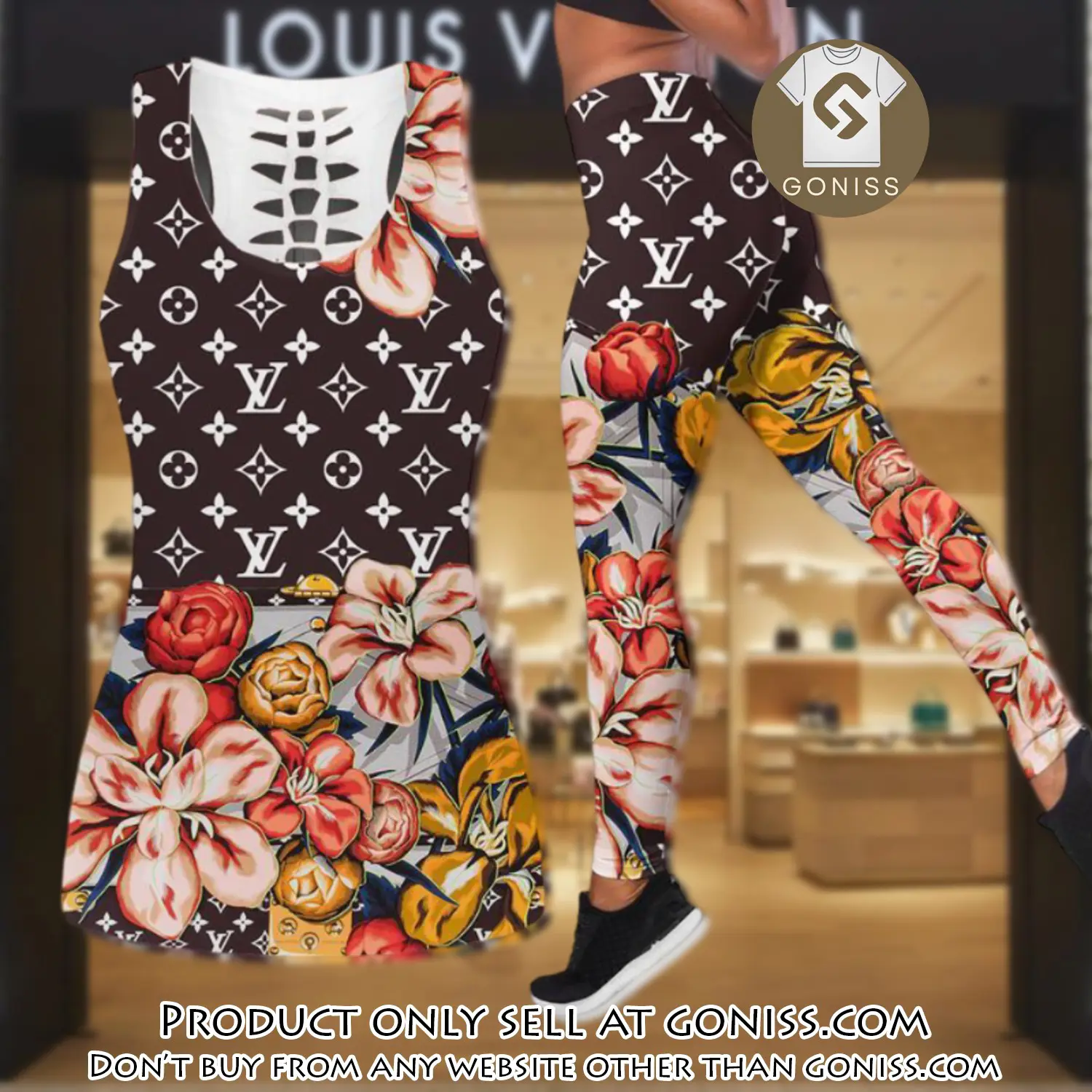 Louis vuitton floral tank top leggings set luxury brand lv for women yoga gym gn0446275
